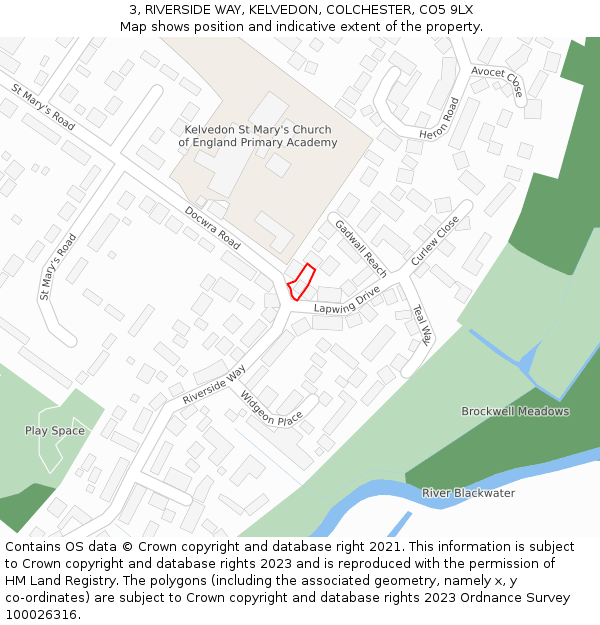 3, RIVERSIDE WAY, KELVEDON, COLCHESTER, CO5 9LX: Location map and indicative extent of plot