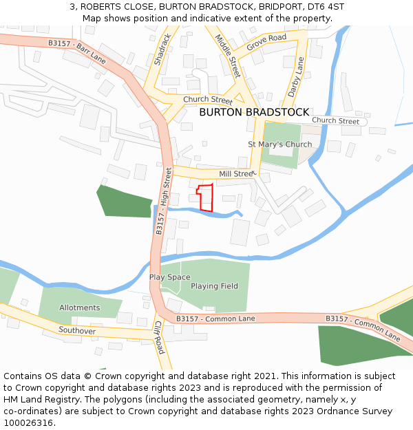 3, ROBERTS CLOSE, BURTON BRADSTOCK, BRIDPORT, DT6 4ST: Location map and indicative extent of plot