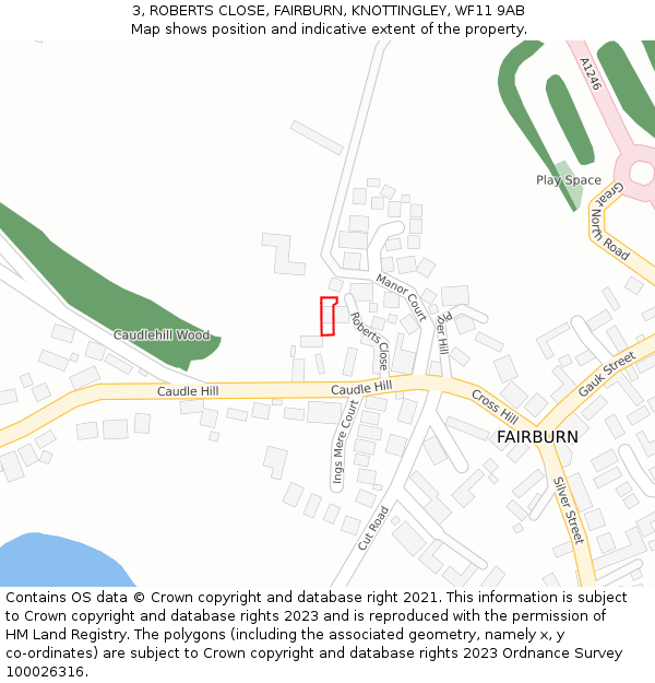 3, ROBERTS CLOSE, FAIRBURN, KNOTTINGLEY, WF11 9AB: Location map and indicative extent of plot