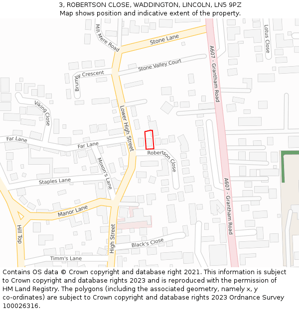 3, ROBERTSON CLOSE, WADDINGTON, LINCOLN, LN5 9PZ: Location map and indicative extent of plot
