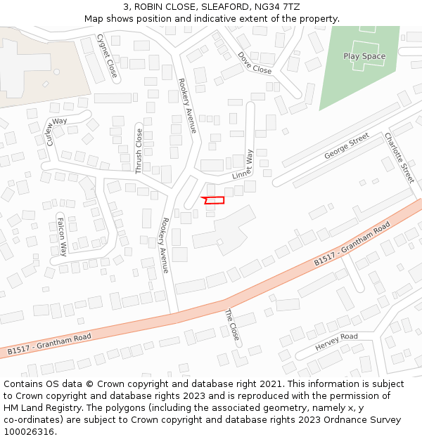 3, ROBIN CLOSE, SLEAFORD, NG34 7TZ: Location map and indicative extent of plot