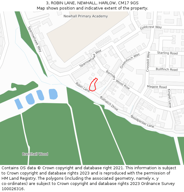 3, ROBIN LANE, NEWHALL, HARLOW, CM17 9GS: Location map and indicative extent of plot