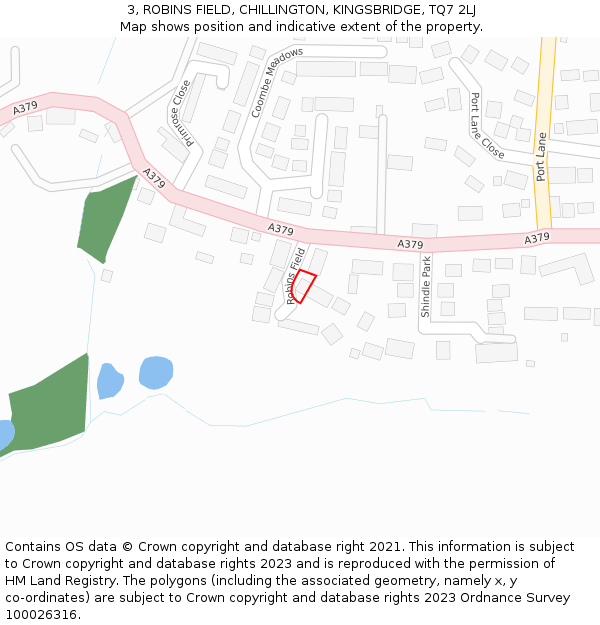 3, ROBINS FIELD, CHILLINGTON, KINGSBRIDGE, TQ7 2LJ: Location map and indicative extent of plot