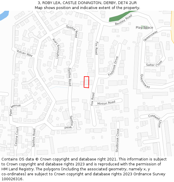 3, ROBY LEA, CASTLE DONINGTON, DERBY, DE74 2UR: Location map and indicative extent of plot