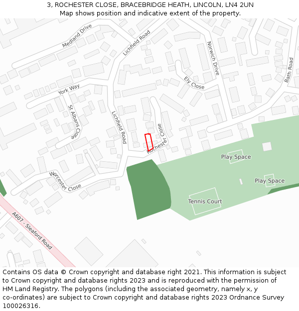 3, ROCHESTER CLOSE, BRACEBRIDGE HEATH, LINCOLN, LN4 2UN: Location map and indicative extent of plot