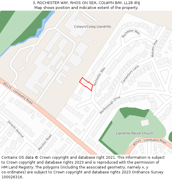 3, ROCHESTER WAY, RHOS ON SEA, COLWYN BAY, LL28 4NJ: Location map and indicative extent of plot