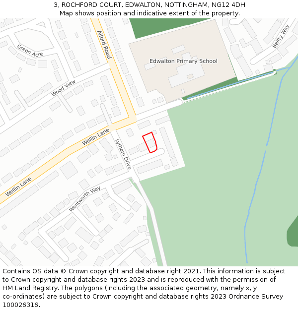 3, ROCHFORD COURT, EDWALTON, NOTTINGHAM, NG12 4DH: Location map and indicative extent of plot