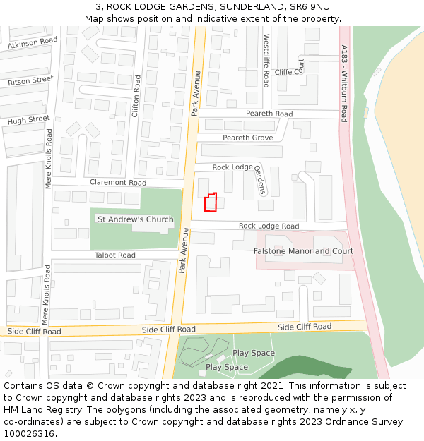 3, ROCK LODGE GARDENS, SUNDERLAND, SR6 9NU: Location map and indicative extent of plot