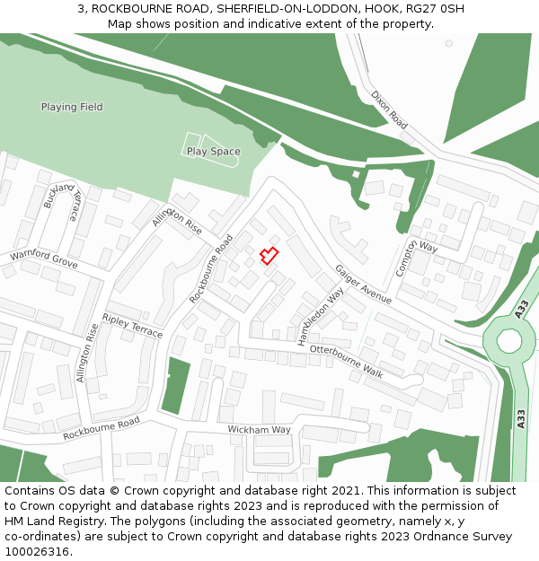 3, ROCKBOURNE ROAD, SHERFIELD-ON-LODDON, HOOK, RG27 0SH: Location map and indicative extent of plot