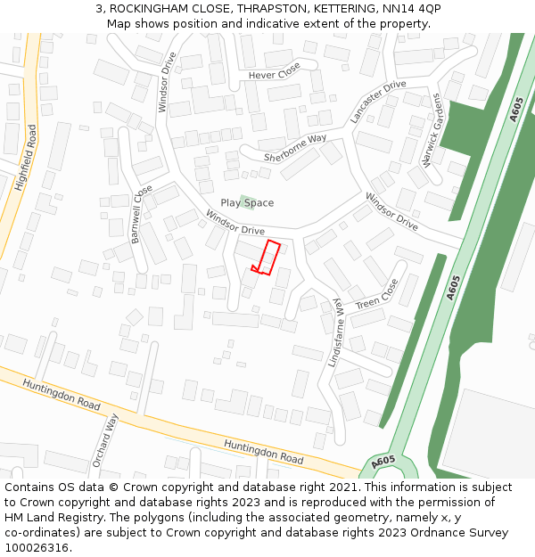 3, ROCKINGHAM CLOSE, THRAPSTON, KETTERING, NN14 4QP: Location map and indicative extent of plot