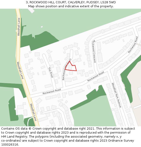 3, ROCKWOOD HILL COURT, CALVERLEY, PUDSEY, LS28 5WD: Location map and indicative extent of plot