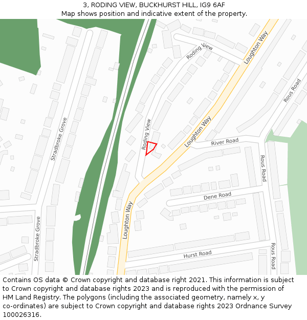 3, RODING VIEW, BUCKHURST HILL, IG9 6AF: Location map and indicative extent of plot