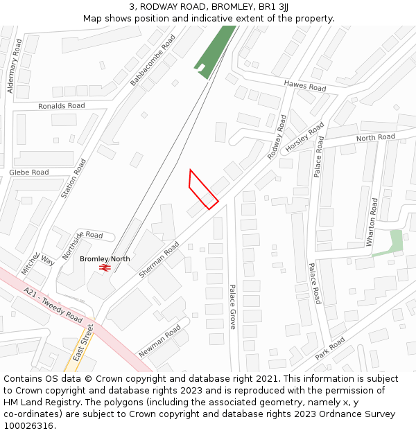 3, RODWAY ROAD, BROMLEY, BR1 3JJ: Location map and indicative extent of plot