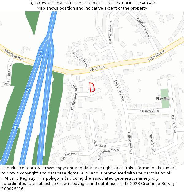 3, RODWOOD AVENUE, BARLBOROUGH, CHESTERFIELD, S43 4JB: Location map and indicative extent of plot