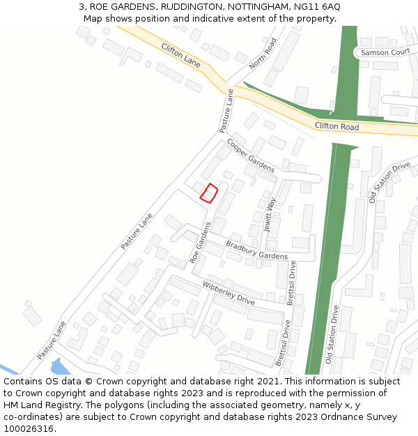 3, ROE GARDENS, RUDDINGTON, NOTTINGHAM, NG11 6AQ: Location map and indicative extent of plot