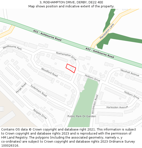 3, ROEHAMPTON DRIVE, DERBY, DE22 4EE: Location map and indicative extent of plot