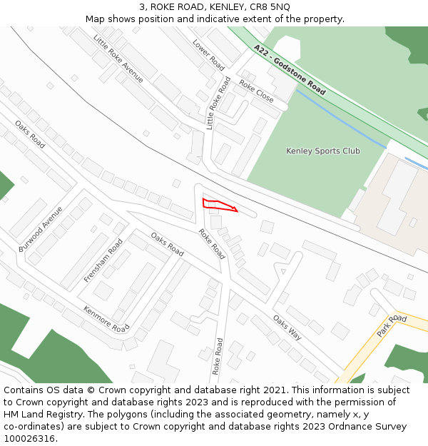 3, ROKE ROAD, KENLEY, CR8 5NQ: Location map and indicative extent of plot