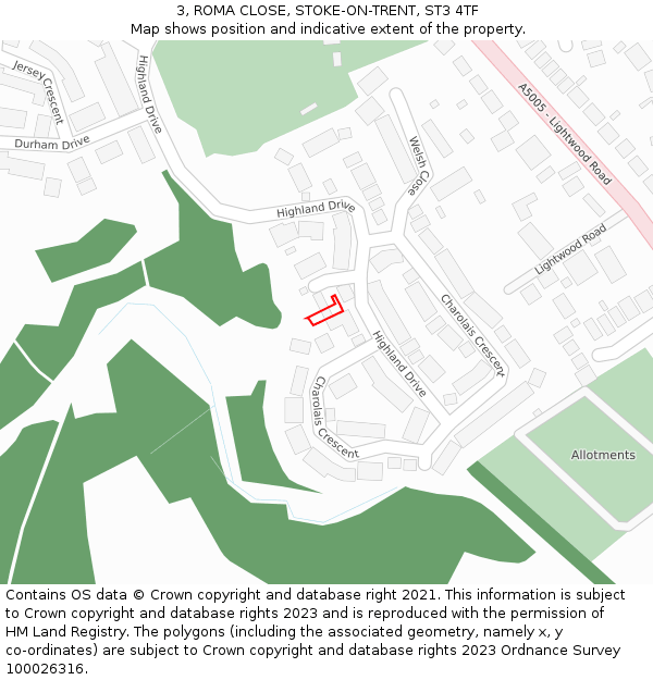 3, ROMA CLOSE, STOKE-ON-TRENT, ST3 4TF: Location map and indicative extent of plot