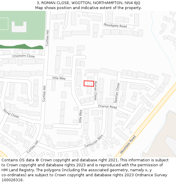 3, ROMAN CLOSE, WOOTTON, NORTHAMPTON, NN4 6JQ: Location map and indicative extent of plot