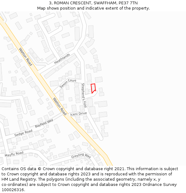 3, ROMAN CRESCENT, SWAFFHAM, PE37 7TN: Location map and indicative extent of plot