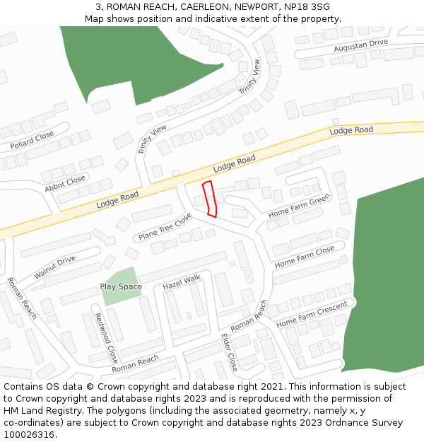 3, ROMAN REACH, CAERLEON, NEWPORT, NP18 3SG: Location map and indicative extent of plot