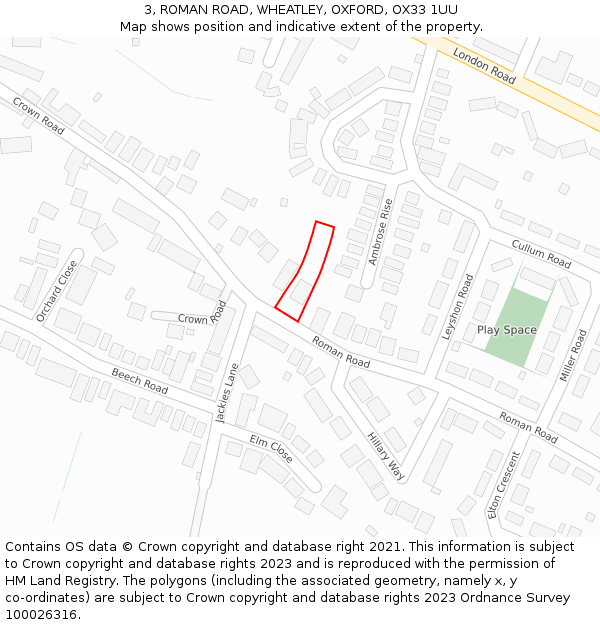 3, ROMAN ROAD, WHEATLEY, OXFORD, OX33 1UU: Location map and indicative extent of plot