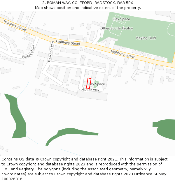 3, ROMAN WAY, COLEFORD, RADSTOCK, BA3 5PX: Location map and indicative extent of plot