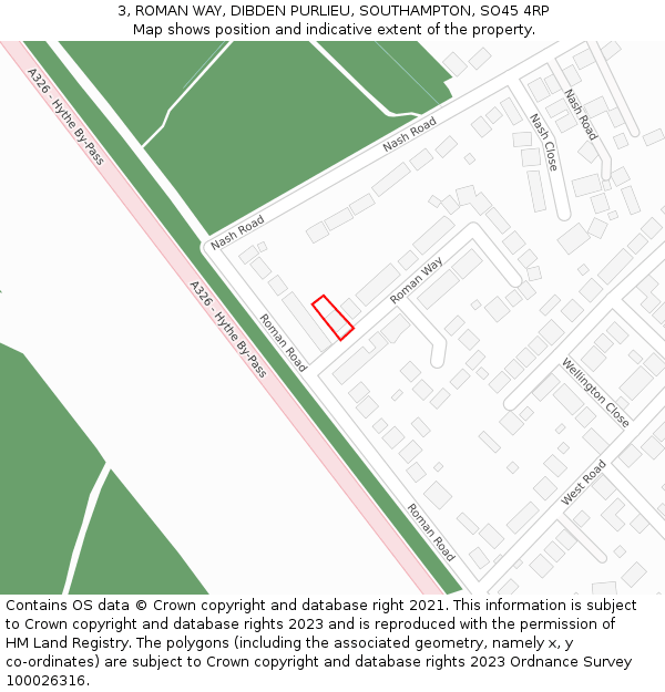 3, ROMAN WAY, DIBDEN PURLIEU, SOUTHAMPTON, SO45 4RP: Location map and indicative extent of plot