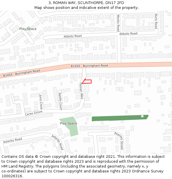 3, ROMAN WAY, SCUNTHORPE, DN17 2FD: Location map and indicative extent of plot