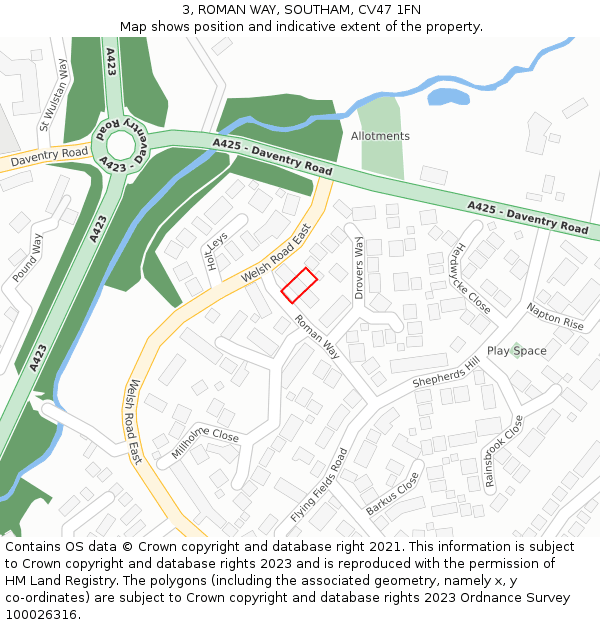 3, ROMAN WAY, SOUTHAM, CV47 1FN: Location map and indicative extent of plot