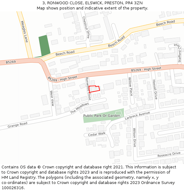 3, RONWOOD CLOSE, ELSWICK, PRESTON, PR4 3ZN: Location map and indicative extent of plot