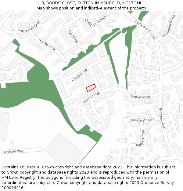 3, ROODS CLOSE, SUTTON-IN-ASHFIELD, NG17 1NL: Location map and indicative extent of plot