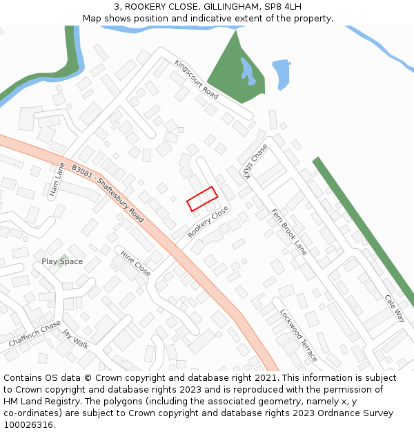 3, ROOKERY CLOSE, GILLINGHAM, SP8 4LH: Location map and indicative extent of plot
