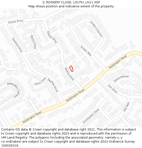 3, ROOKERY CLOSE, LOUTH, LN11 0GF: Location map and indicative extent of plot