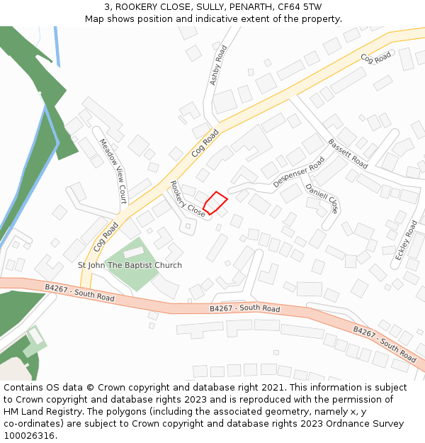 3, ROOKERY CLOSE, SULLY, PENARTH, CF64 5TW: Location map and indicative extent of plot