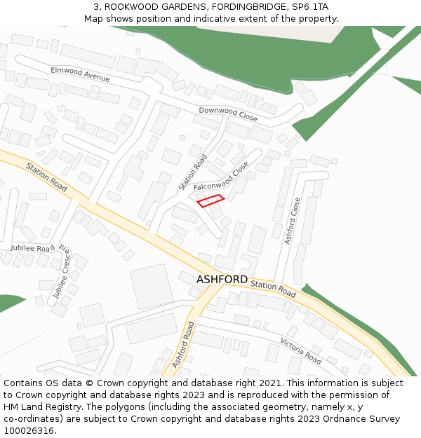 3, ROOKWOOD GARDENS, FORDINGBRIDGE, SP6 1TA: Location map and indicative extent of plot