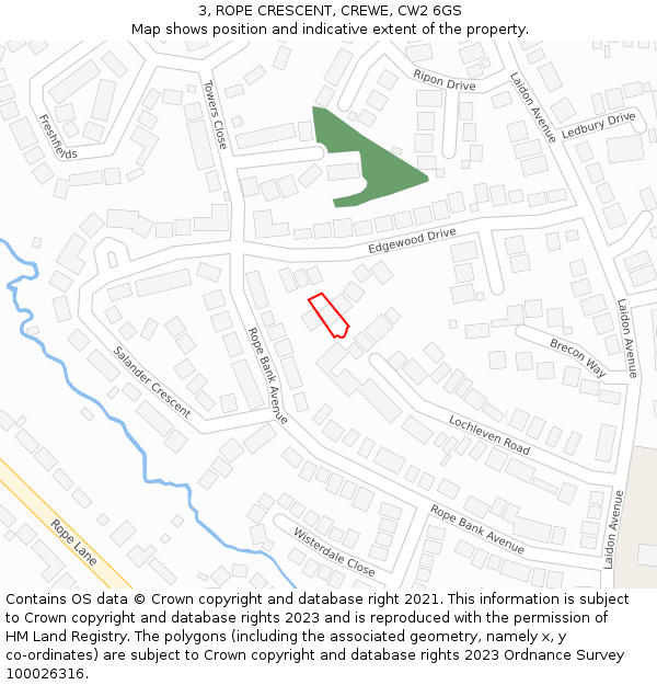 3, ROPE CRESCENT, CREWE, CW2 6GS: Location map and indicative extent of plot