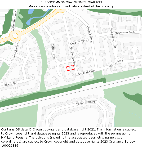 3, ROSCOMMON WAY, WIDNES, WA8 9SB: Location map and indicative extent of plot