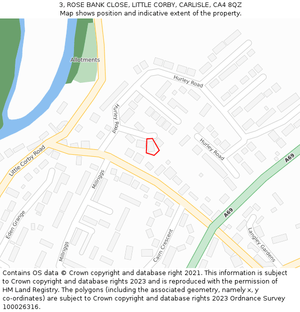 3, ROSE BANK CLOSE, LITTLE CORBY, CARLISLE, CA4 8QZ: Location map and indicative extent of plot
