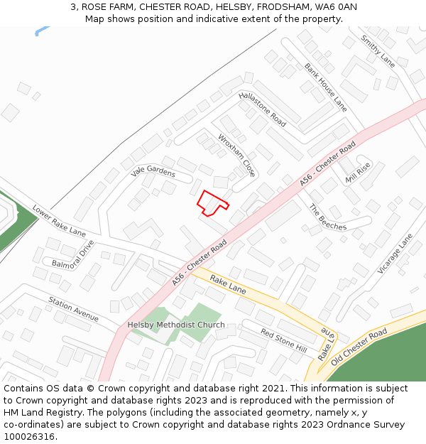 3, ROSE FARM, CHESTER ROAD, HELSBY, FRODSHAM, WA6 0AN: Location map and indicative extent of plot