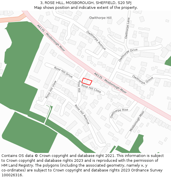 3, ROSE HILL, MOSBOROUGH, SHEFFIELD, S20 5PJ: Location map and indicative extent of plot