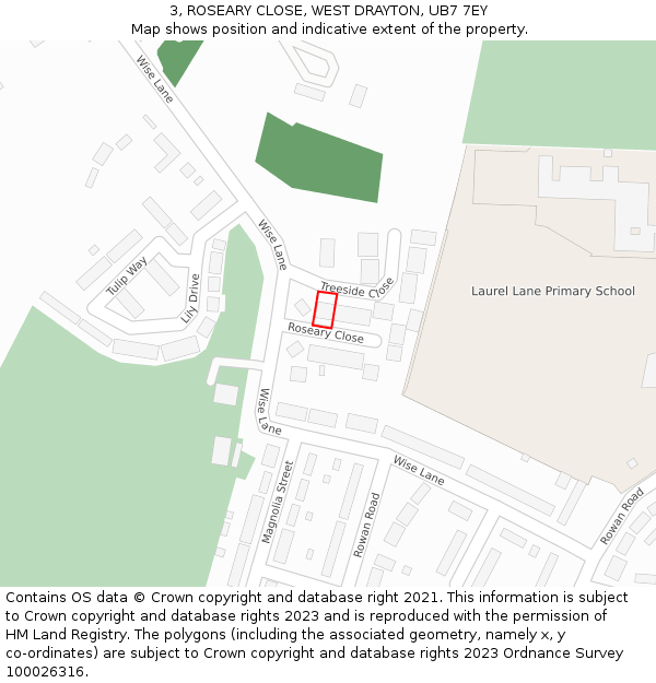 3, ROSEARY CLOSE, WEST DRAYTON, UB7 7EY: Location map and indicative extent of plot