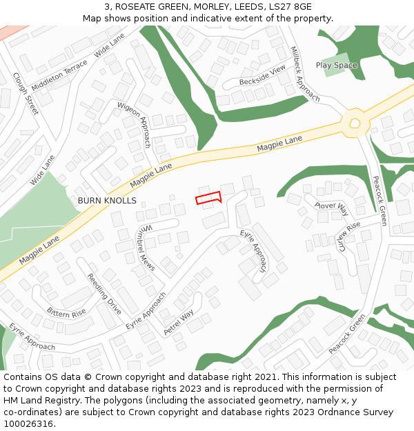 3, ROSEATE GREEN, MORLEY, LEEDS, LS27 8GE: Location map and indicative extent of plot