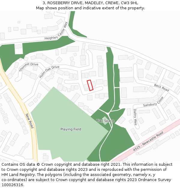 3, ROSEBERRY DRIVE, MADELEY, CREWE, CW3 9HL: Location map and indicative extent of plot