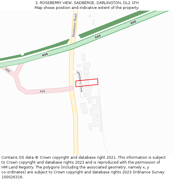 3, ROSEBERRY VIEW, SADBERGE, DARLINGTON, DL2 1FH: Location map and indicative extent of plot
