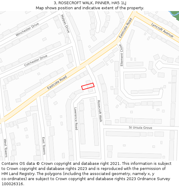 3, ROSECROFT WALK, PINNER, HA5 1LJ: Location map and indicative extent of plot