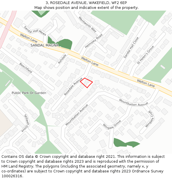 3, ROSEDALE AVENUE, WAKEFIELD, WF2 6EP: Location map and indicative extent of plot