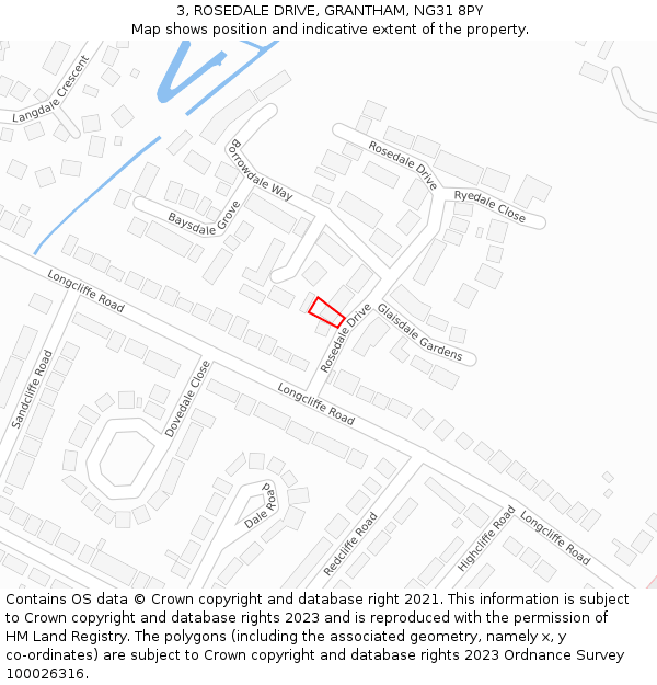 3, ROSEDALE DRIVE, GRANTHAM, NG31 8PY: Location map and indicative extent of plot