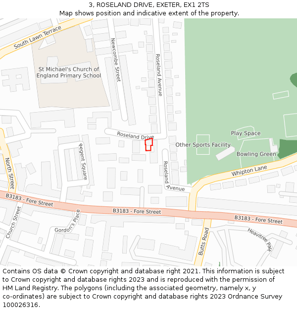 3, ROSELAND DRIVE, EXETER, EX1 2TS: Location map and indicative extent of plot