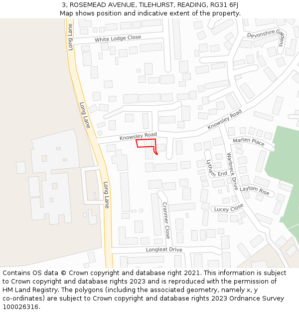 3, ROSEMEAD AVENUE, TILEHURST, READING, RG31 6FJ: Location map and indicative extent of plot